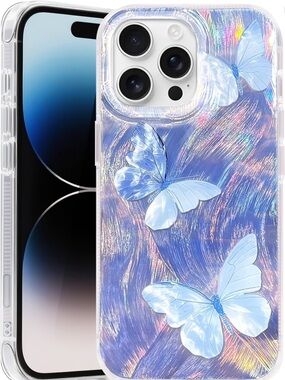 Clear Blue Butterfly Phone Case - Compatible with iPhone 16 Pro